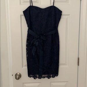 Lace strapless navy cocktail dress